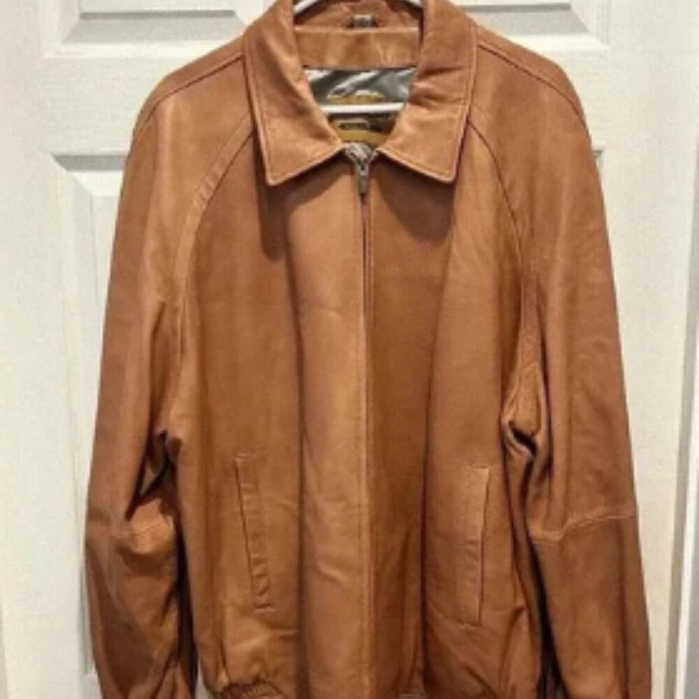 Robert Comstock Vertical Brown Leather Jacket Size XL Lambskin Biker